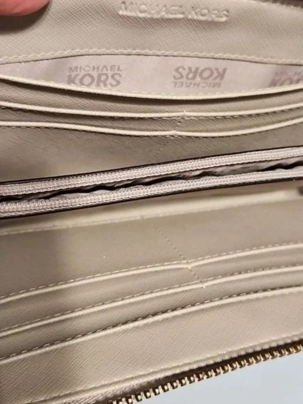 Michael Kors Taupe Snake Embossed Zip-Around Wallet with Gold Hardware